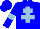 blue body, light blue cross of lorraine, blue arms, light blue armlets, blue cap