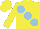 Yellow, large light blue spots