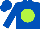 Royal blue, lime green ball,