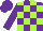Purple, lime green blocks, purple cap