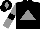Black body, grey triangle, grey arms, black armlets, black cap, grey diamond