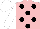 Pink, black spots, white sleeves and cap