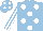 Light blue, white spots, striped sleeves, light blue cap, white spots