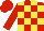 Red and yellow blocks, red sleeves, red cap