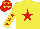 Yellow, red star, red stars on sleeves, red cap, yellow stars