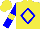 Yellow, blue diamond frame, yellow armlets on blue sleeves, yellow cap