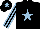 Black, light blue star, striped sleeves, light blue star on cap