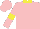 Pink, yellow collar, yellow armlets on pink sleeves