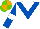 White, royal blue chevron, royal blue sleeves, white armlets, light green and orange quartered cap