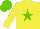 Yellow body, light green star, yellow arms, light green cap