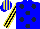 Blue, dark blue spots, black and yellow striped sleeves and cap