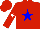 Red, blue star, white star on sleeves, red cap