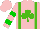 Pink, kelly green braces and shamrock, green hoops on sleeves