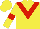 Yellow, red 'v', red hoop on sleeves