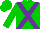 green, purple cross sashes
