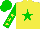 yellow, green star, yellow stars on green sleeves, green cap