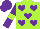 Lime, purple hearts, lime band on purple sleeves, purple cap