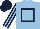 Light blue, dark blue hollow box, striped sleeves and cap