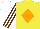 Yellow, orange diamond, white and brown stripes on sleeves, white cap