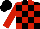 Black and red checks, red sleeves, black cap