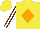 Yellow, orange diamond, white stripes on brown sleeves