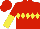 Red, yellow diamond belt, red and yellow halved sleeves, red cap