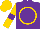 purple, gold circle and sleeves, purple armlets, gold cap
