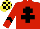 Red body, black cross of lorraine, red arms, black chevron, yellow cap, black checked