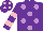 Purple, mauve spots, purple and pink hooped sleeves, purple cap, pink spots