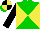 Green and yellow diagonal quarters, black sleeves, black and yellow quartered cap with green peak