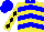 Yellow with blue chevrons, blue with black diamonds on sleeves, blue with black diamonds on sleeves on collar, blue cap