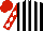 Black and white stripes, red and white diamonds on sleeves, red cap