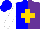 Blue and purple halved, gold cross, white sleeves