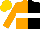 Orange & Black Halves, White hoop, Gold Cap