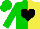 Green and yellow halves, black heart, green cap