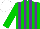 Green body, purple striped, green arms, white cap