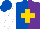 Royal blue and purple halved, gold cross, white sleeves
