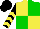 Yellow and green quartered, yellow chevrons on black sleeves, black cap