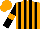 Orange body, black striped, black arms, orange armlets, orange cap