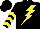 Black, yellow lightning bolt, yellow chevrons on sleeves, black cap
