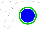 White, green circle on blue ball