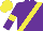 Purple, yellow sash, purple sleeves, yellow armlets and cap
