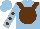 Light blue, brown disc, brown chevron, brown dots on sleeves