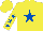 Yellow, royal blue star front and back, royal blue stars on sleeves