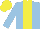 light blue, yellow stripe, light blue sleeves, yellow cap