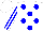 White, blue dots, white stripes on blue sleeves
