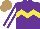 Purple, yellow chevron hoop, purple sleeves with white stripe,  light brown cap