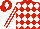 Red and white diamonds, striped sleeves, red cap, white diamond