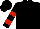 Black, gold lion, red bars on sleeves