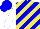 Blue and yellow diagonal stripes, white sleeves, blue cap